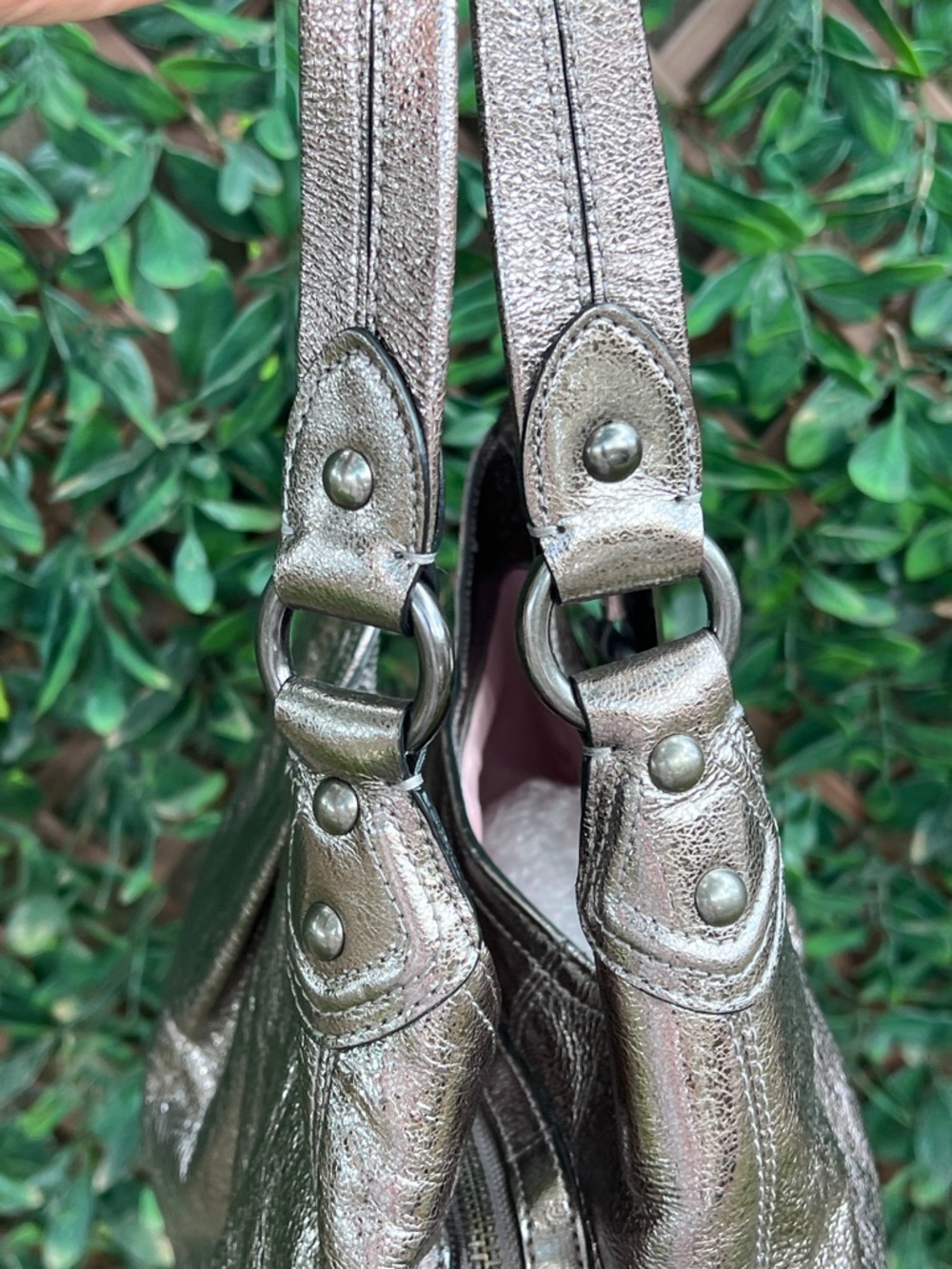 COACH Madison Maggie Metallic Crackled Leather Hobo Bag - Picture 7 of 12